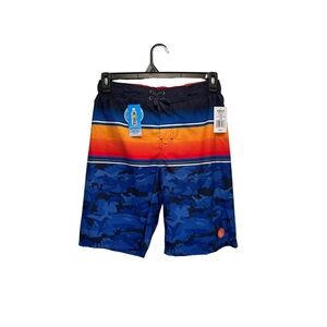 ZeroXPosur Boys Microfiber Navy Blue Camouflage Orange Swim Shorts XL